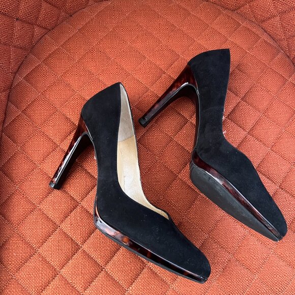 Peter Kaiser Black Suede with slight platform in leopard lucite High Heel Pumps - Picture 1 of 5
